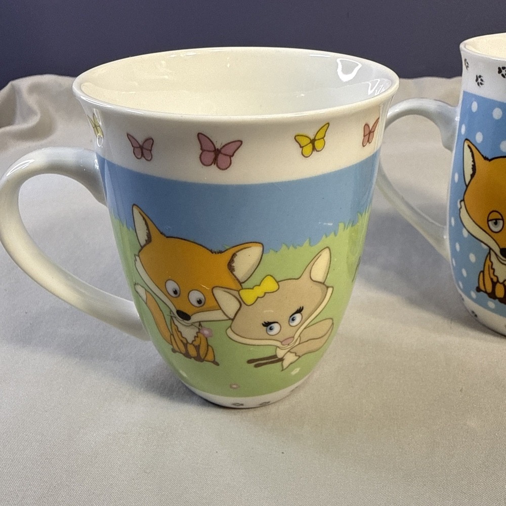 Vintage German Fox Coffee Mug Set Breakfast With You Morning Grouch Cute Cups - Picture 7 of 12